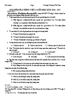 Đề kiểm tra giữa học kì II Tiếng việt lớp 4 - Năm học 2016-2017